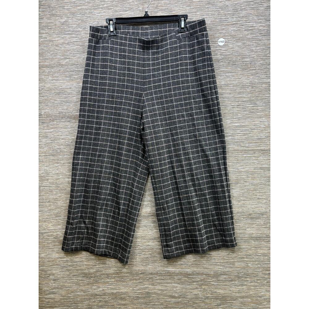 J Jill Ponte Wide Leg Cropped Pants Womens Size LP Charcoal Gray Windowpane